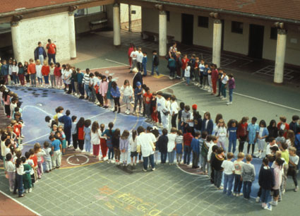 A group of students in a courtyard