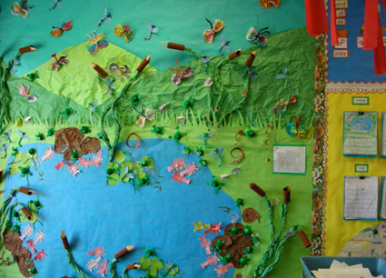Student artwork of animals and habitats